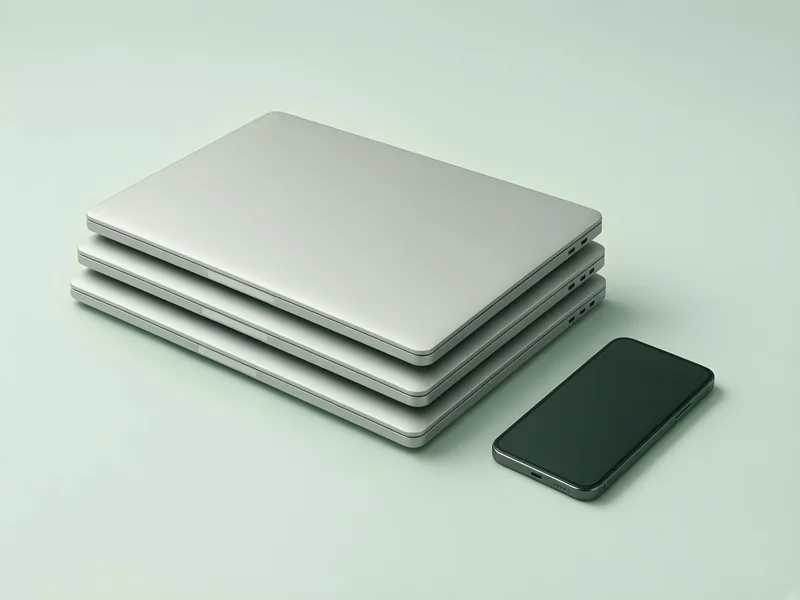 Refurbished laptops and a smartphone ready to be reused