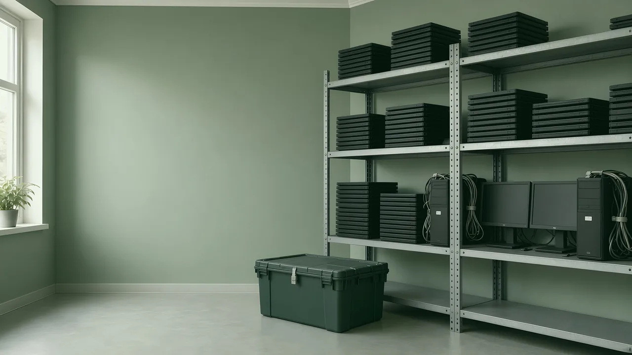 Council storeroom with retired IT ready for collection
